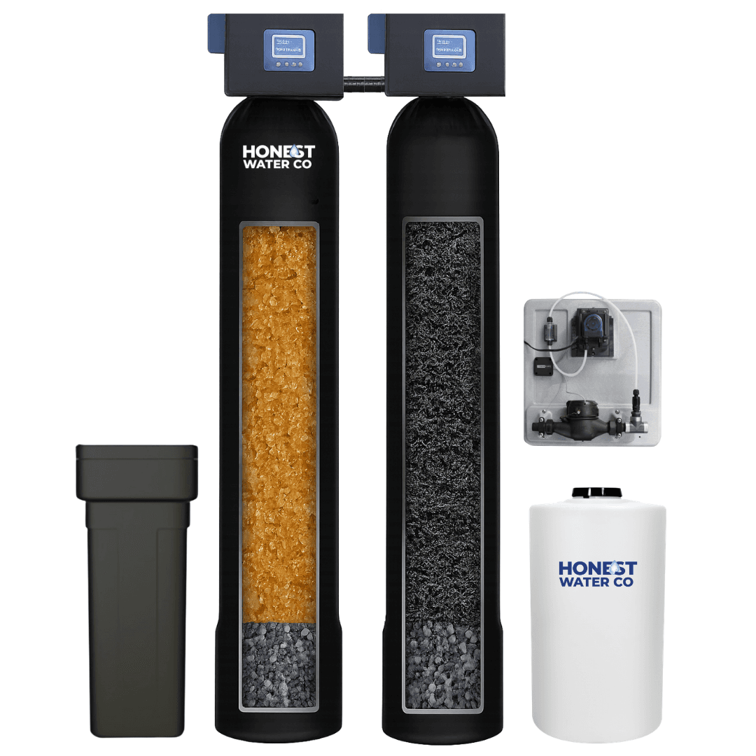 Honest Water Co. iron and sulfur removal system with injection panel and holding tank