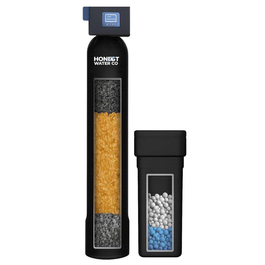 Honest Water Co. whole-home softener with chlorine filtration and its brine tank